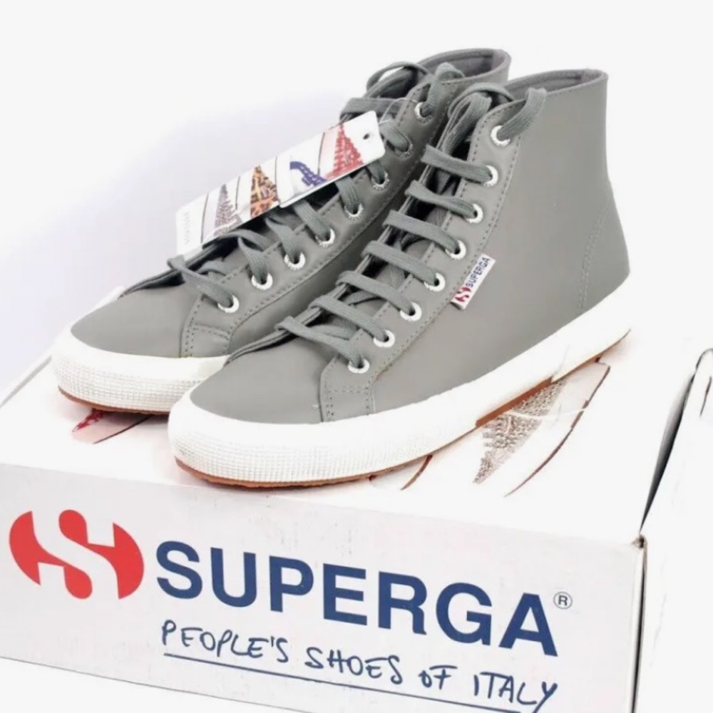 Superga Grey Leather High Top Sneaker
